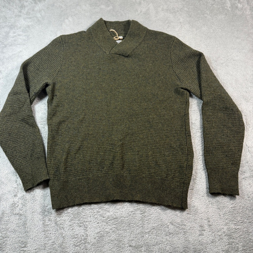 Schott Bros Sweater Mens Small Green Wool Blend Waffle Knit Military Pullover